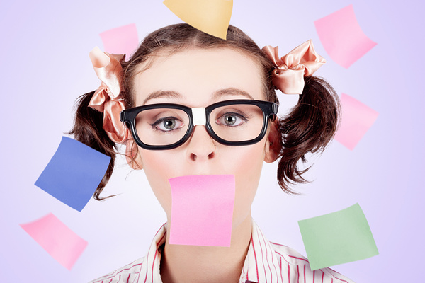 Business Womans Face Covered In Paper Reminders Print