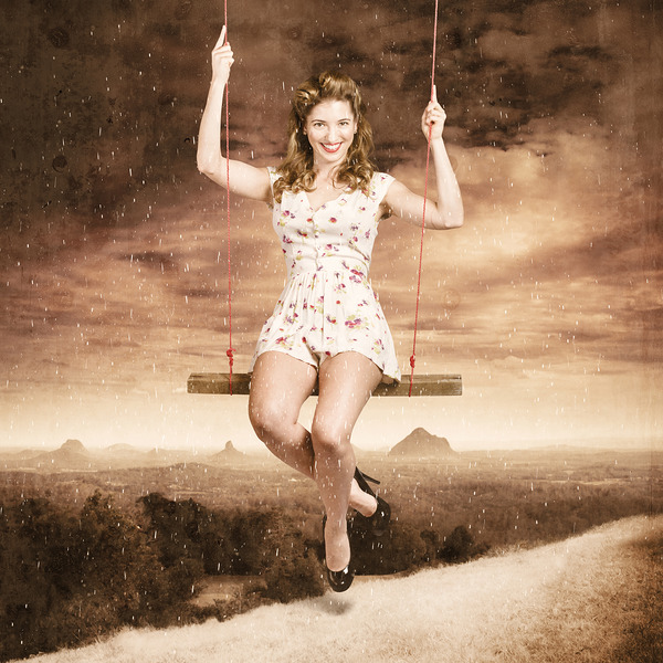 Pin-up beauty enjoying summer rain in Australia  Print
