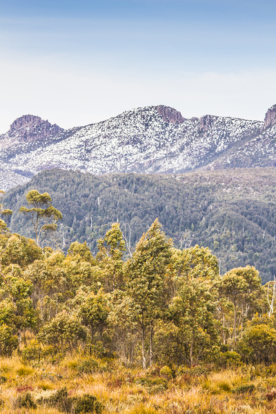 Beautiful landscape with partly snowed mountain  Print