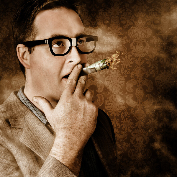 Vintage business man smoking money in success Print