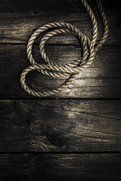 Nautical rope on boat deck. Maritime knots Print