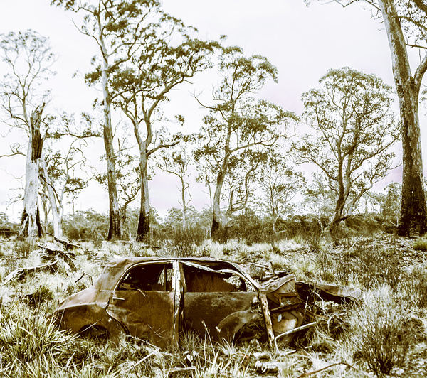 Vintage winter car wreck Print