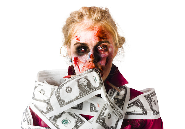 Worried zombie with Dollar bills Print