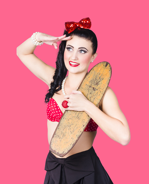 Beautiful young 80s skater girl isolated Print