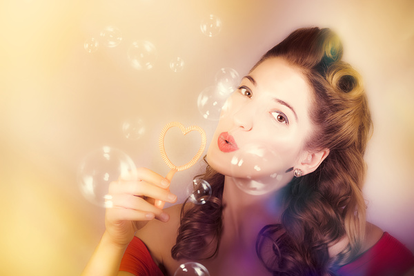 Romantic pinup girl. Retro summer party Print