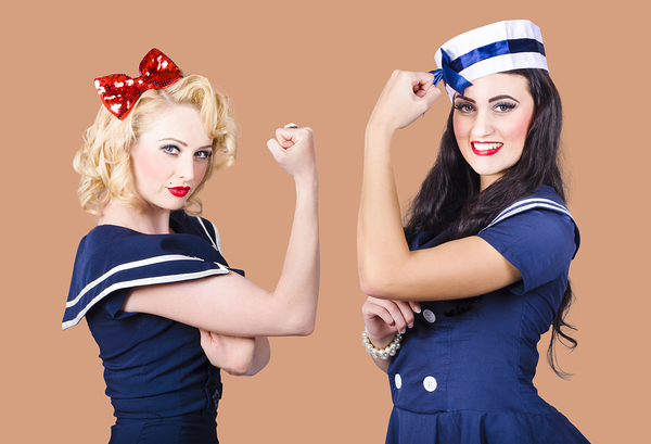 Pin-up sailor girls showing physical strength Print