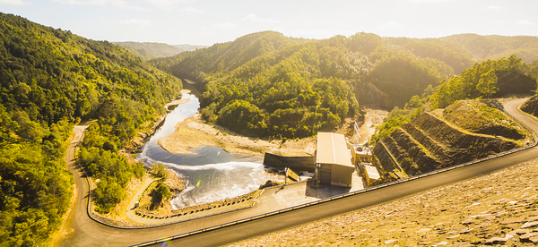 Western wilderness hydro dam Print