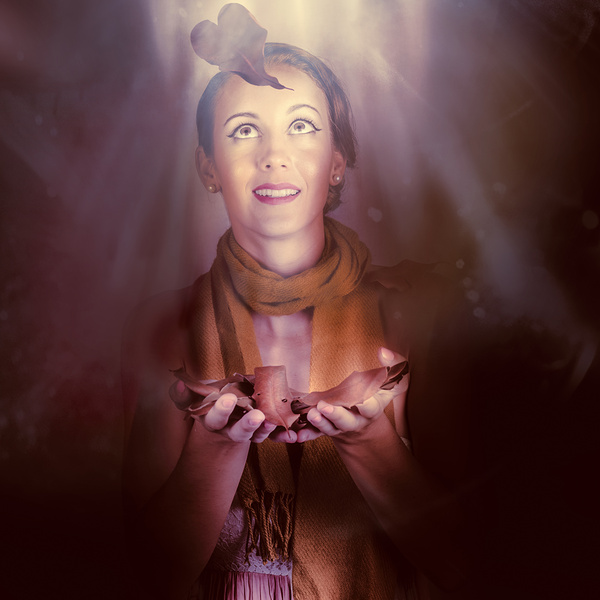 Beautiful Romantic Woman In A Dark Autumn Forest Print