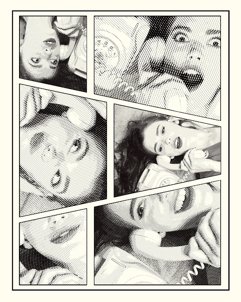 Line art pin-up girl on telephone Print