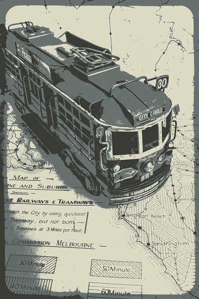 Urban trams and old maps Print