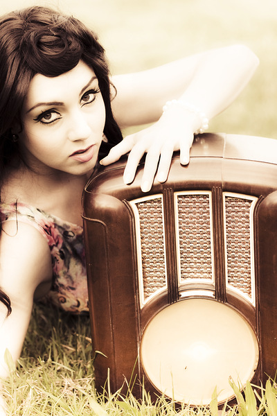 Woman With Retro Radio Print