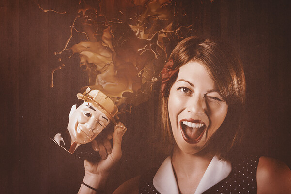 Happy Oktoberfest woman making a stein beer splash Print