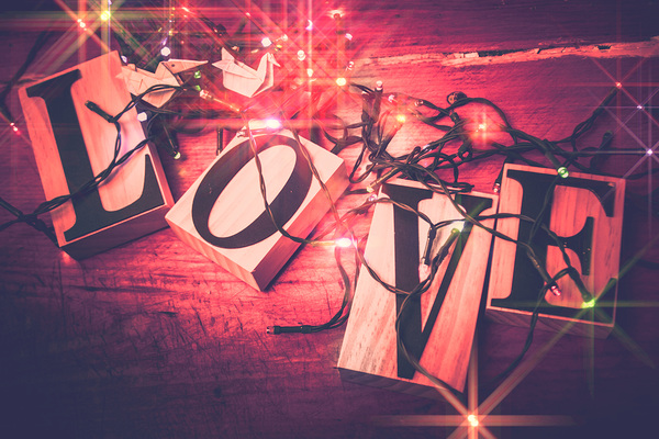 Love birds and wooden sentiments Print