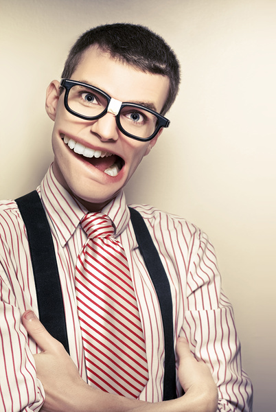 Funny Retro Male Nerd With Big Mouth On Copyspace  Print