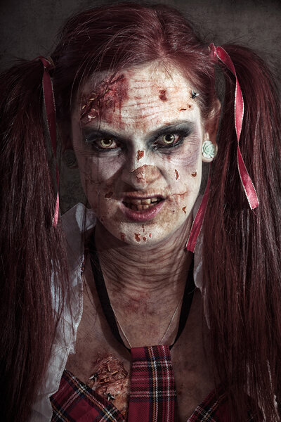 Scary ID photo of female zombie school student Print