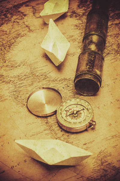 Paper cargo boats and shipping routes Print