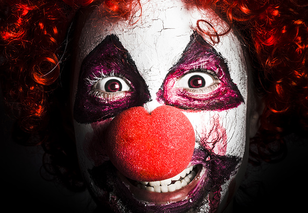 scary and evil clown smiling in dark spooky style Print