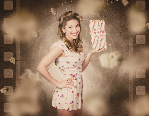 Film and cinema pin-up woman in old classic movie Print