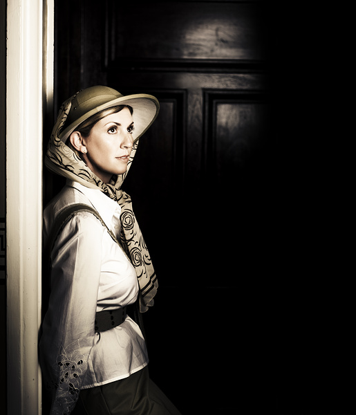 Lady In Vintage Attire At Night Print