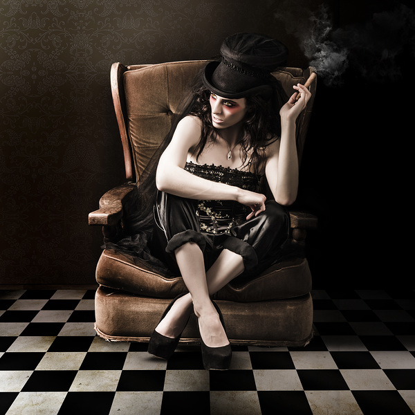 Beautiful Vintage Fashion Girl In Grunge Interior Print