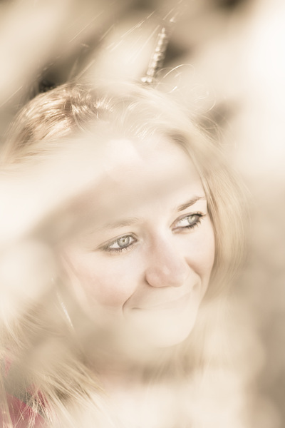 Dreamy eyes through wicker lines Print