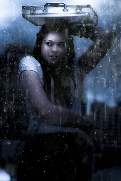 Business Woman Caught In Rain And Bad Weather Print