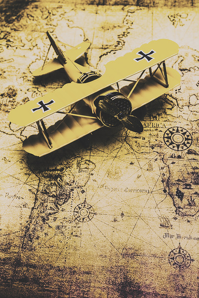 Antique Biplane On Old Map Print