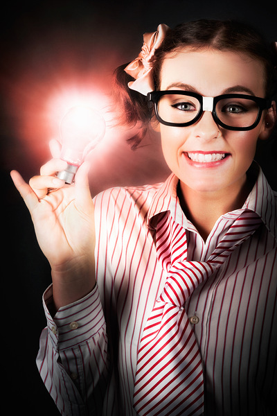 Smart Business Person Holding Light Bulb In Hand Print
