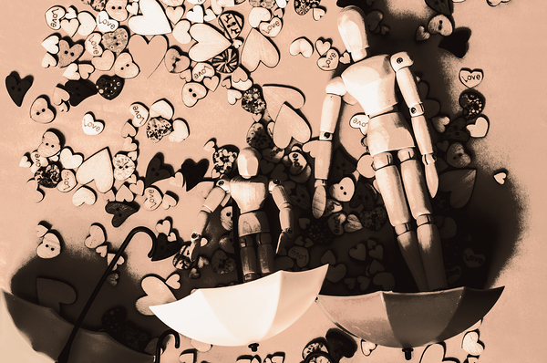 Umbrella boats on heart bay Print