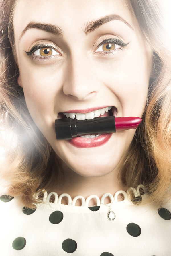 Cosmetic pin up with lipstick smile  Print