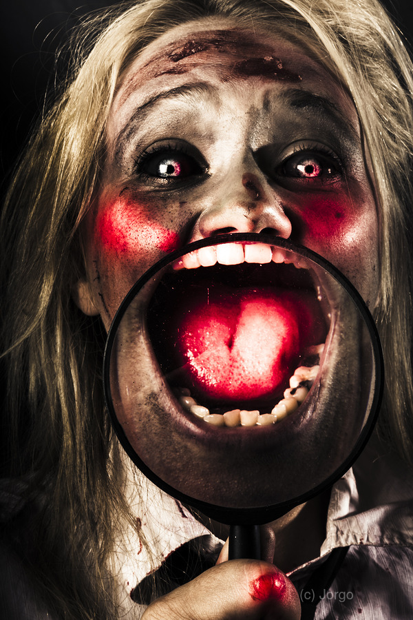 Dark and scary horror face. Evil laugh  Print