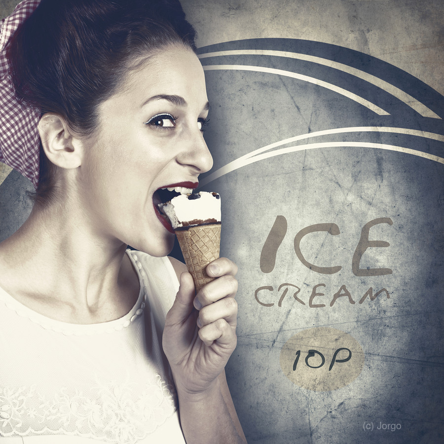 Ice cream poster girl on vintage ice-cream advert  Print