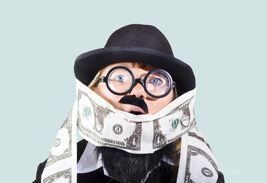 Woman rolling rich with US money  Print