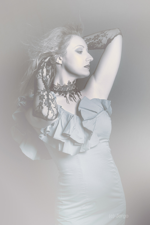 Mystery woman in blue dress and black choker  Print