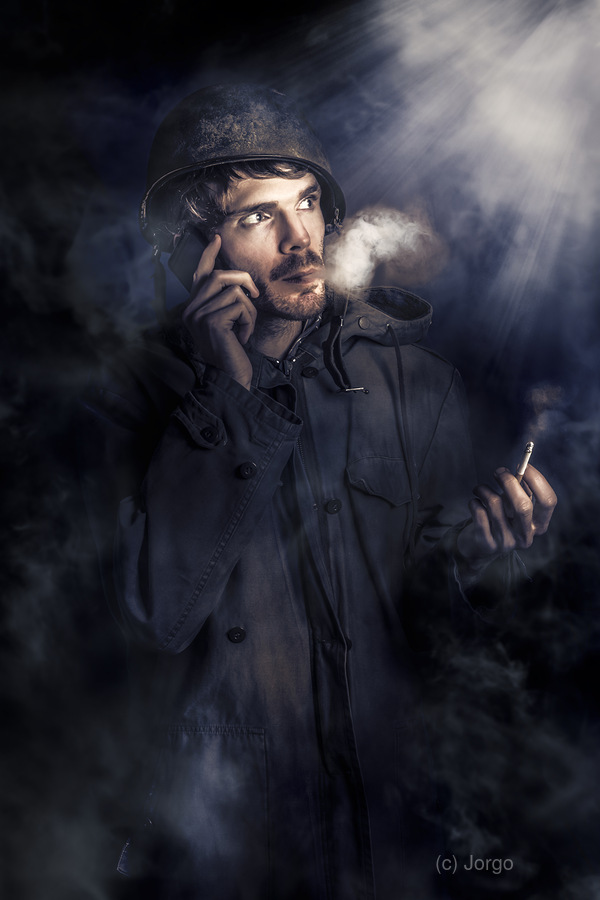 Anxious Australian SAS soldier on night watch  Print