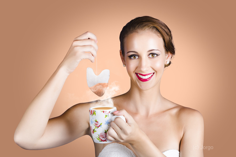 Happy Beautiful Pin Up Girl Drinking Tea Or Coffee  Print