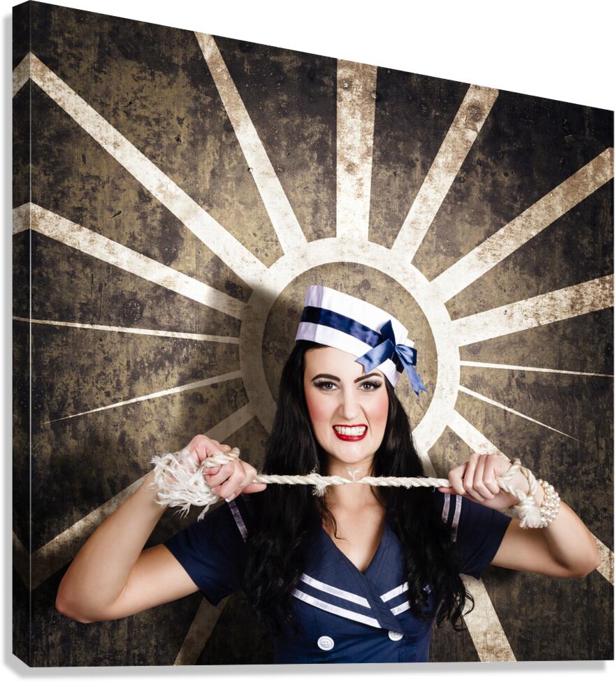 Sailor girl portrait. Vintage design background Canvas Print