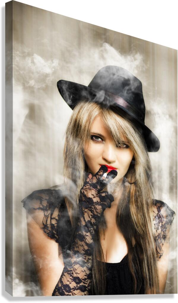 Fifties portrait of smoking hot beautiful woman Canvas Print