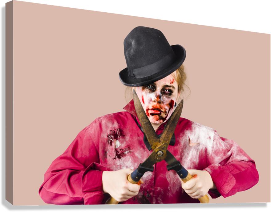 Zombie gardener with shears Canvas Print