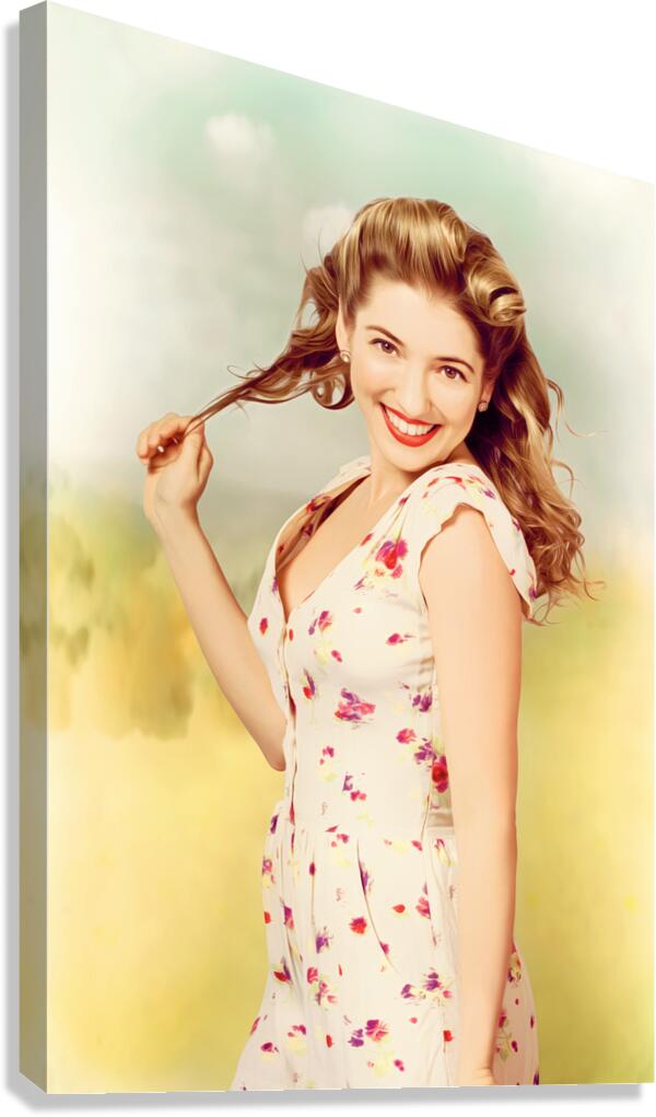Vintage pinup woman with pretty make-up and hair Canvas Print