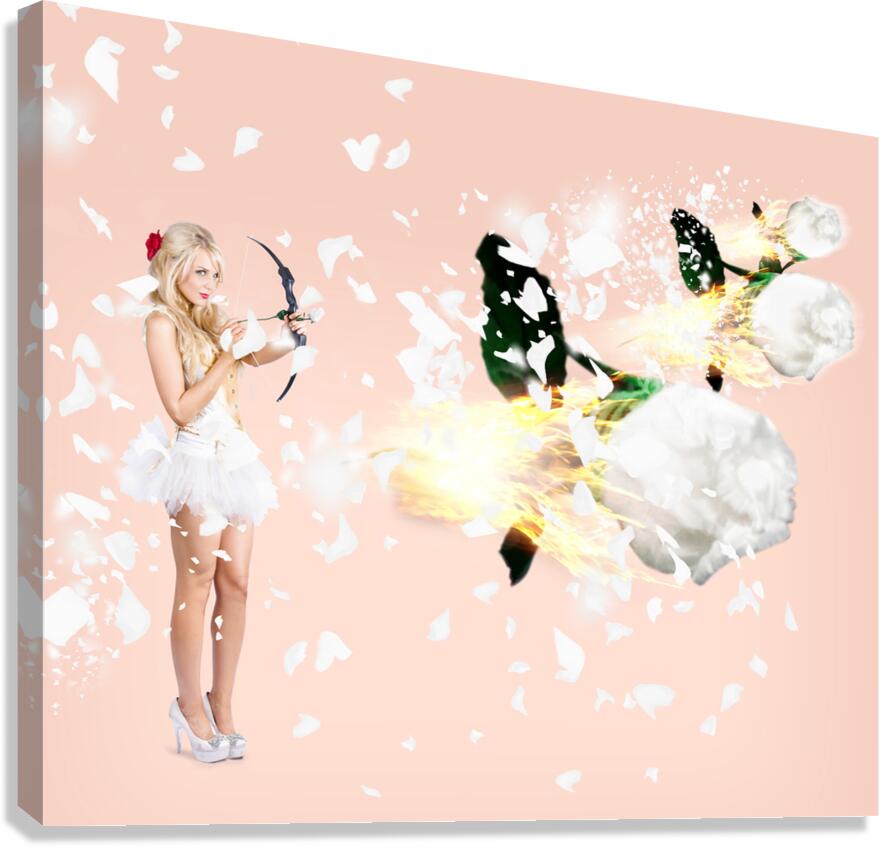 Beautiful cupid woman firing romance arrows Canvas Print