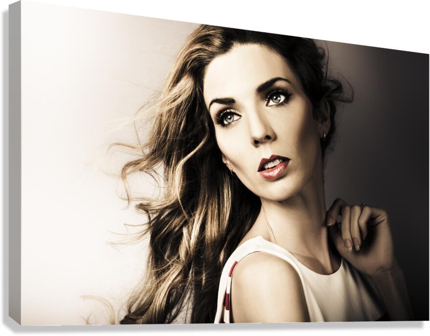 Amazing Brunette Woman. Beautiful Long Wavy Hair Canvas Print