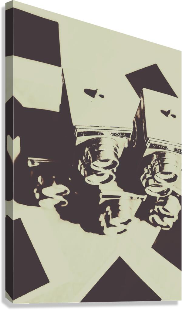 Monochromatic antique cameras and photos Canvas Print