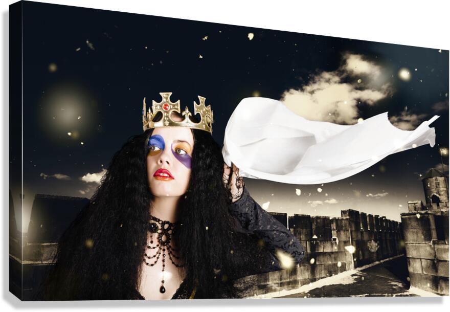 Royal damsel in distress waving white castle flag Canvas Print