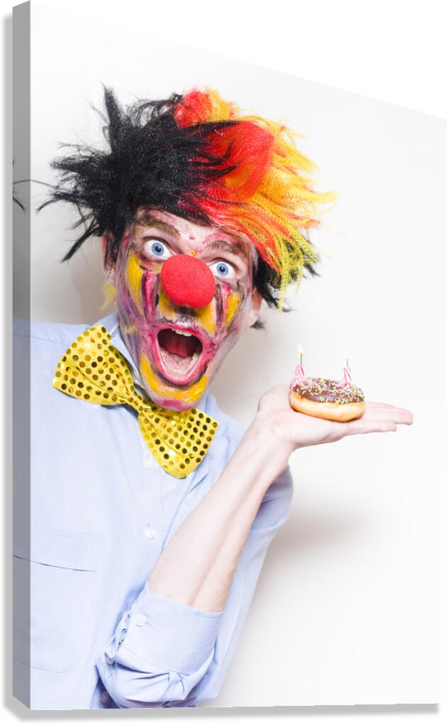 Surprise Happy Birthday Clown Holding Party Cake Canvas Print