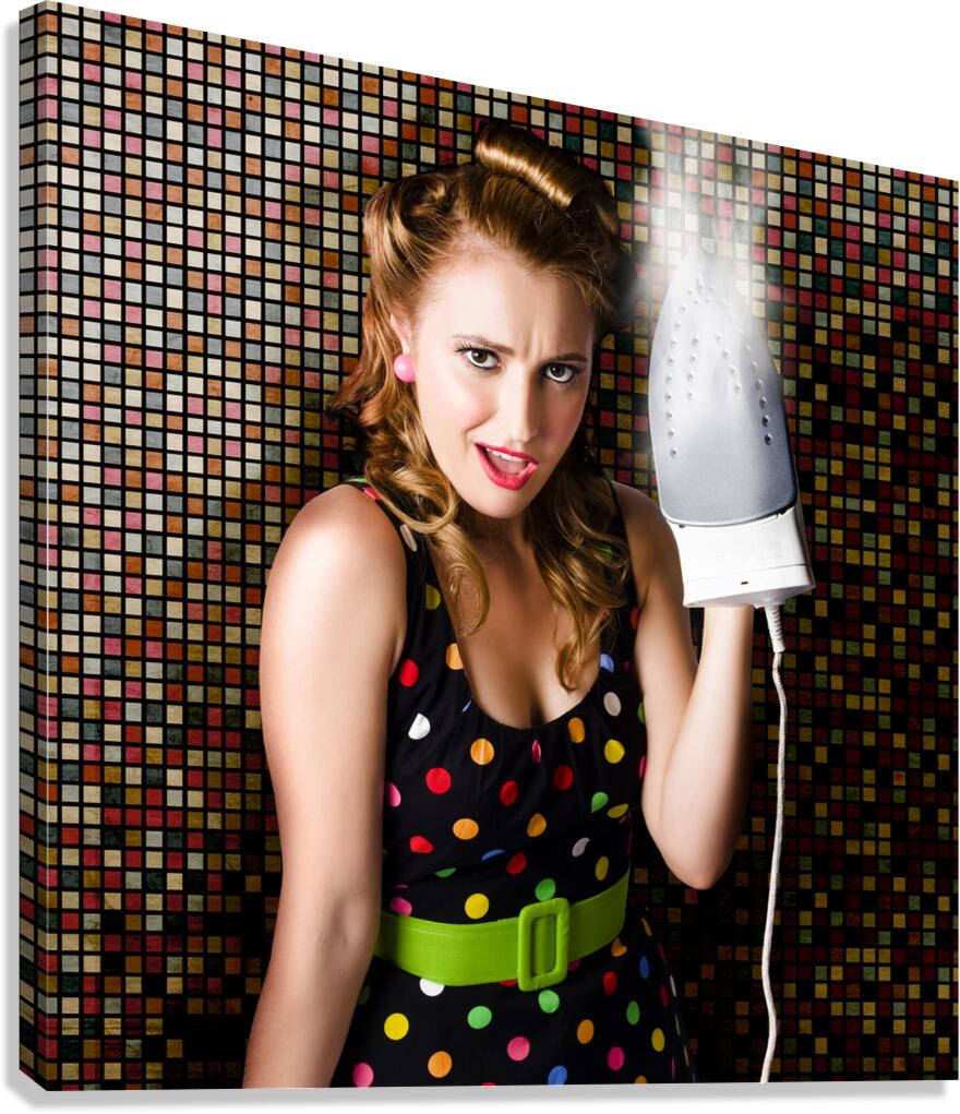 Funny Cute Cleaning Woman Ironing Retro Fashion Canvas Print