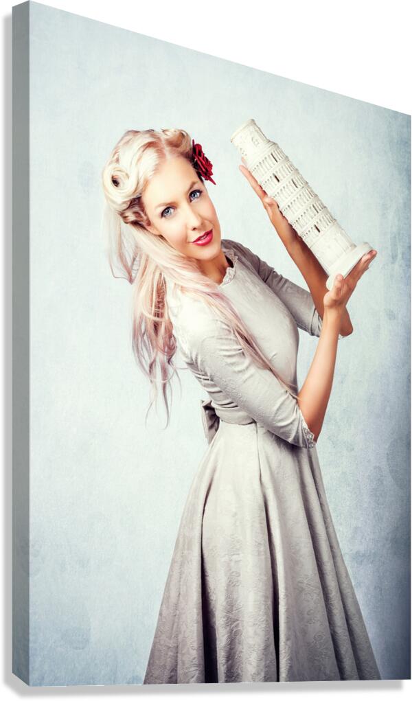 Elegant European Woman Holding Holiday Landmark Canvas Print