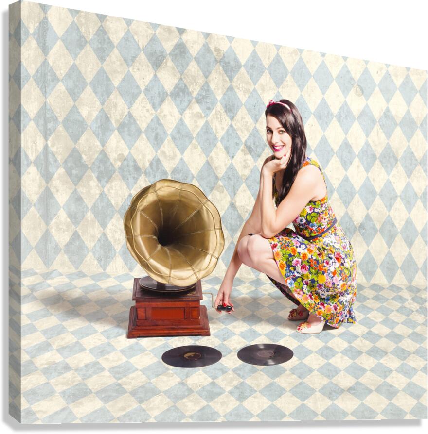 Pin up gramophone girl Canvas Print