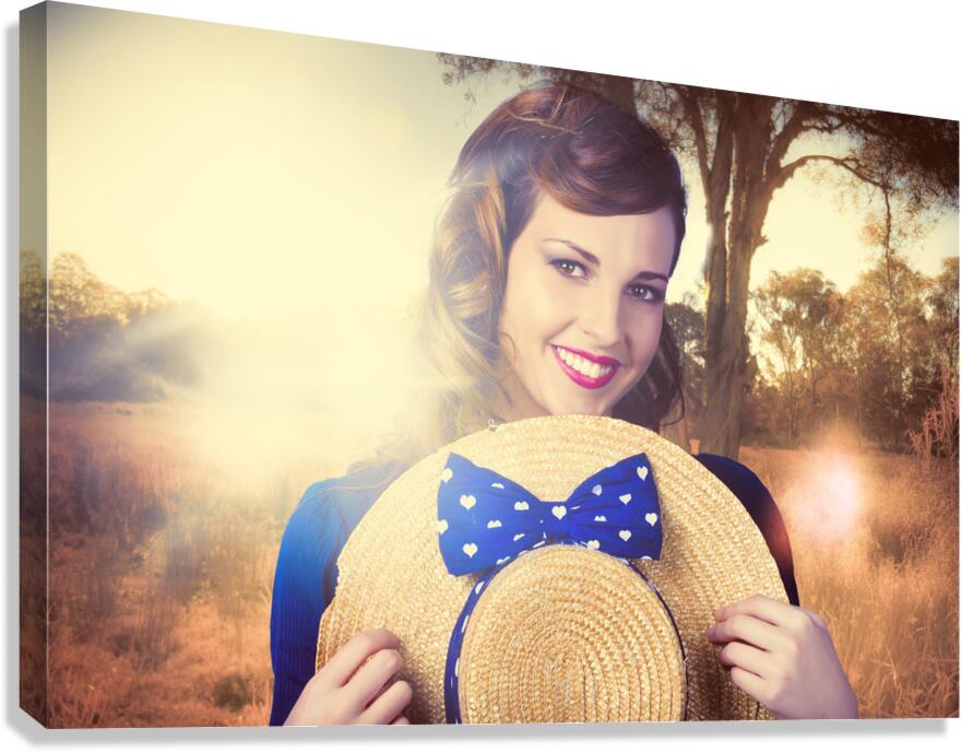 Vintage portrait of a country pinup girl Canvas Print