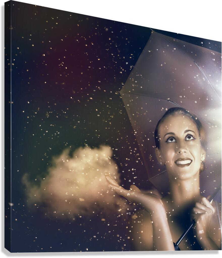 Happy Woman Walking Outside On A Rainy Summer Day Canvas Print